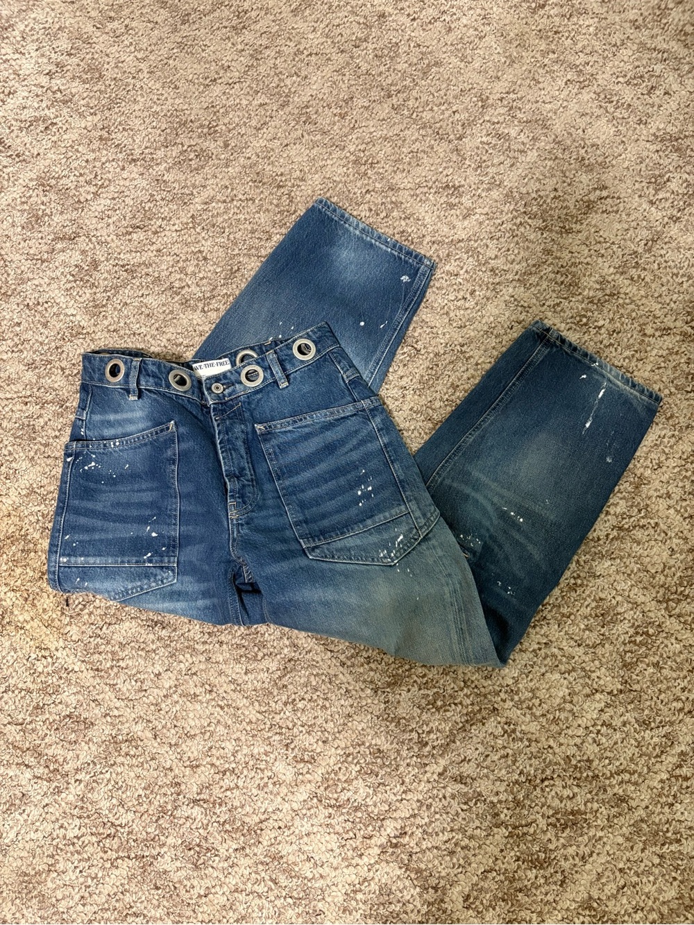 We The Free Blue Denim Jeans with Metal Grommets